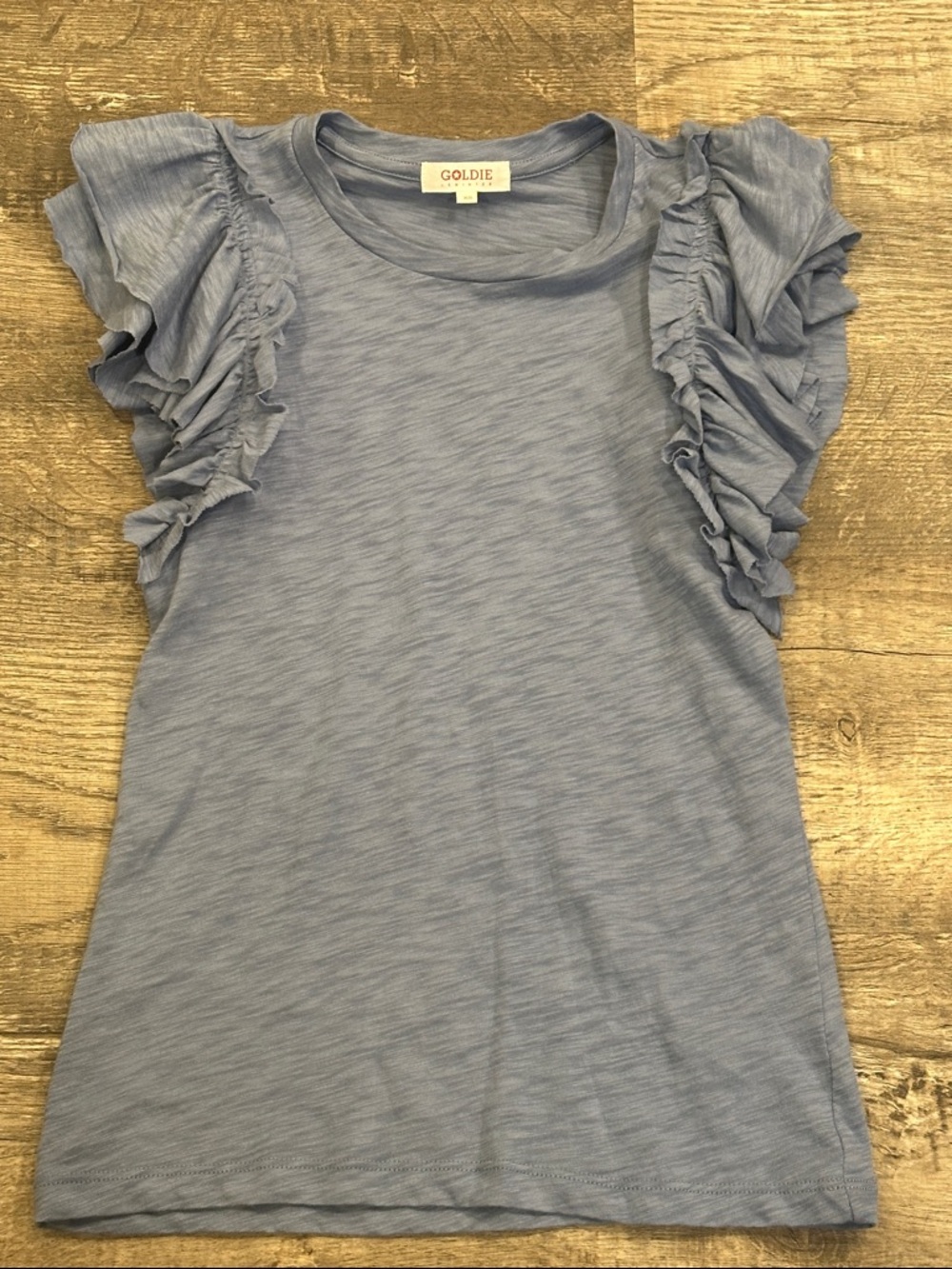 Goldie Sky Blue Ruffle Sleeve Top Size XS 100% Cotton
